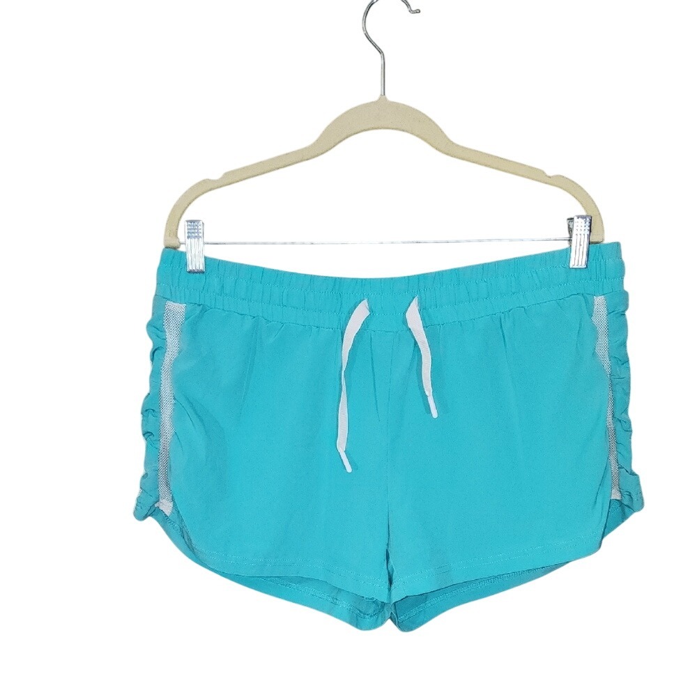 Fabletics Pamela Lined Running Shorts Sz XL Aqua Mesh Stripe